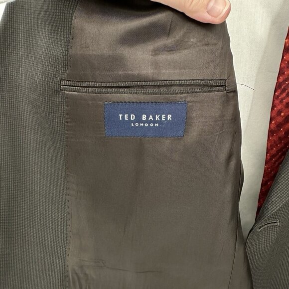 jacket blazer sport coat three button wool micro check brown long 44L - Picture 9 of 10